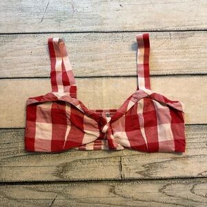 Aerie red gingham bow front  crop tank top. L